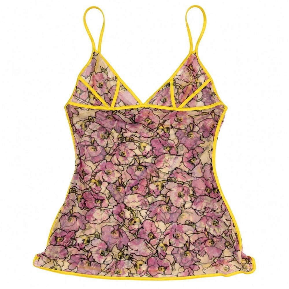 Vintage Roberto Cavalli Micro Mesh Floral Sheer Cami Top